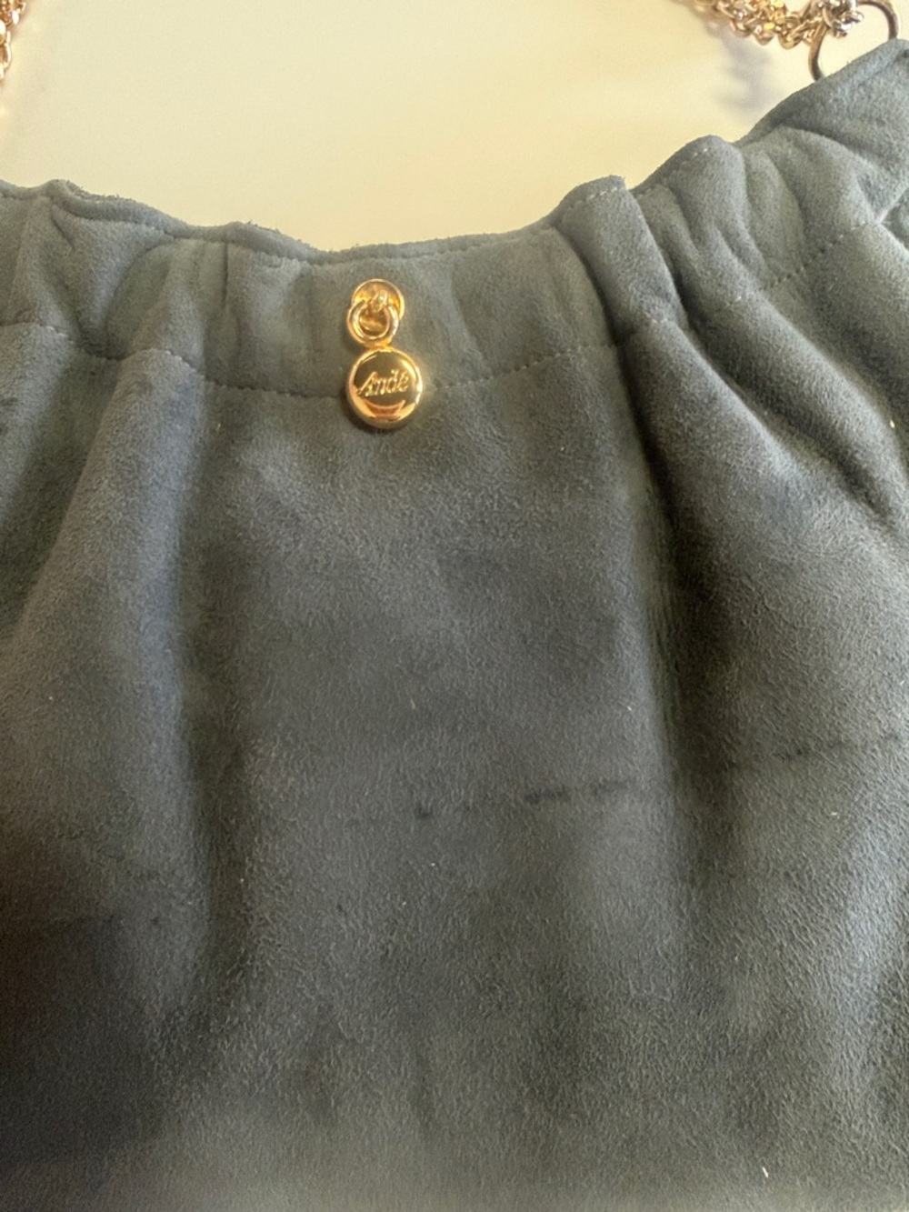 Navy Suede Shoulder Bag with Gold Chain Strap - Picture 2 of 3
